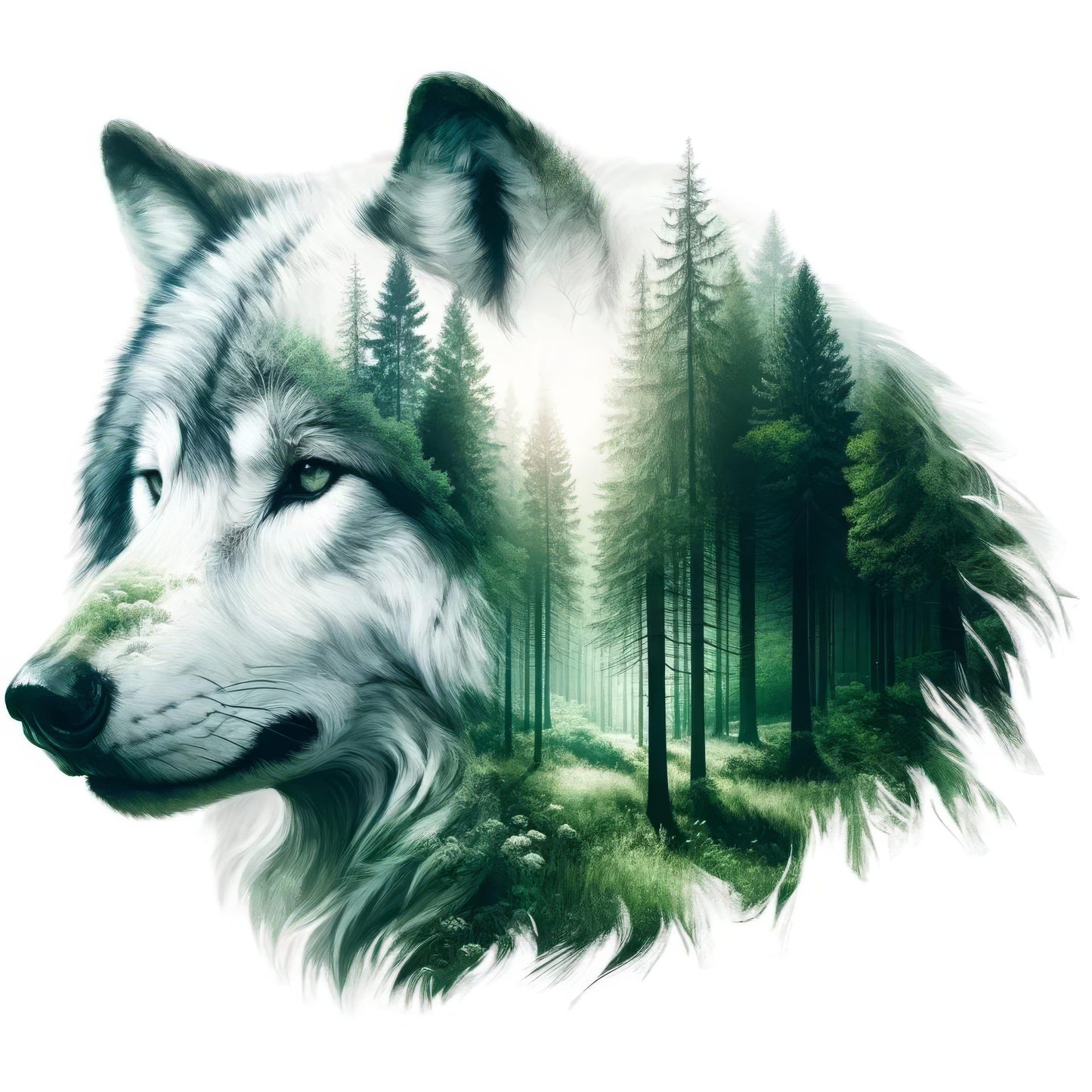 Unisex t-shirt Wolf in the Green, in White