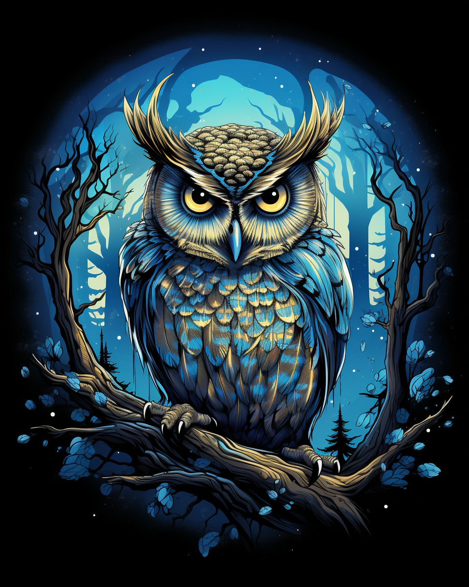 Owl "Midnight Blue" - Black Glossy Mug