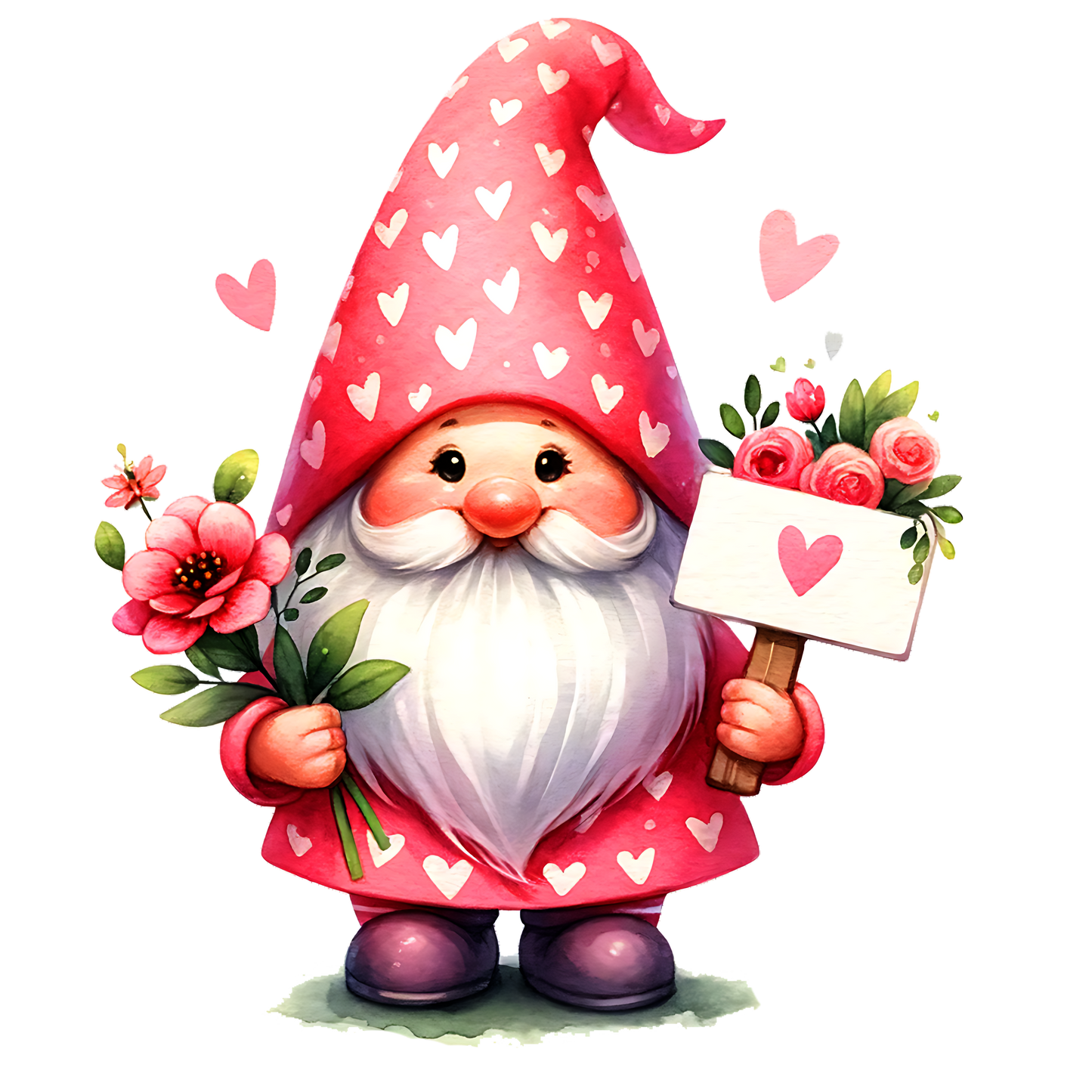 Gnome Love #5 Heart Sign & Flowers Unisex Short Sleeve V-Neck T-Shirt