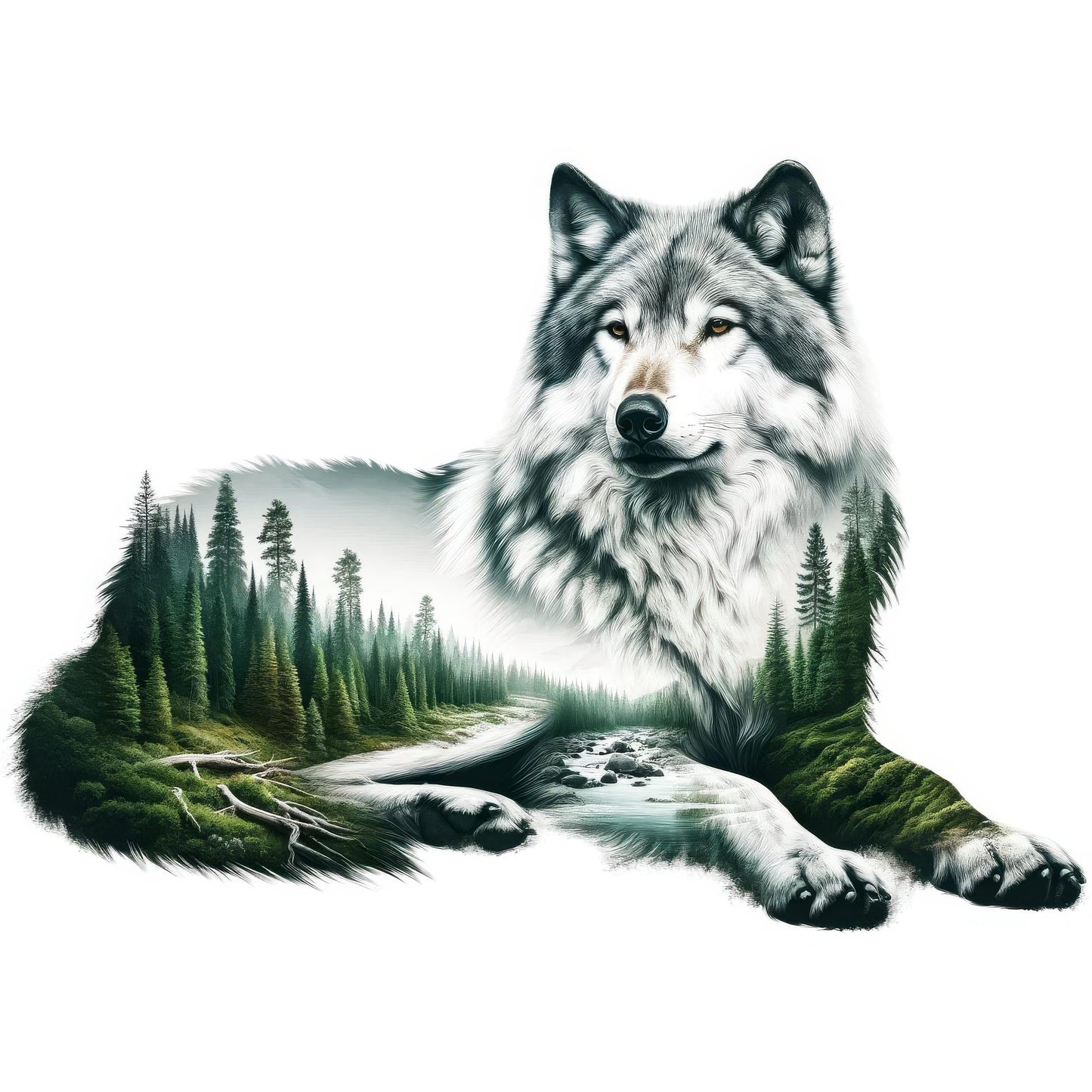 Women’s relaxed v-neck t-shirt, Wolf by the River