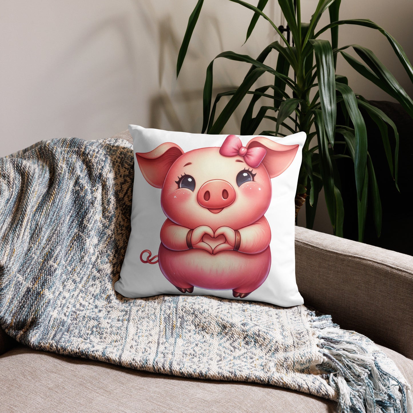 Little Piggy with "Heart Hands" Basic Pillow, Kawaii, Swifties Sign