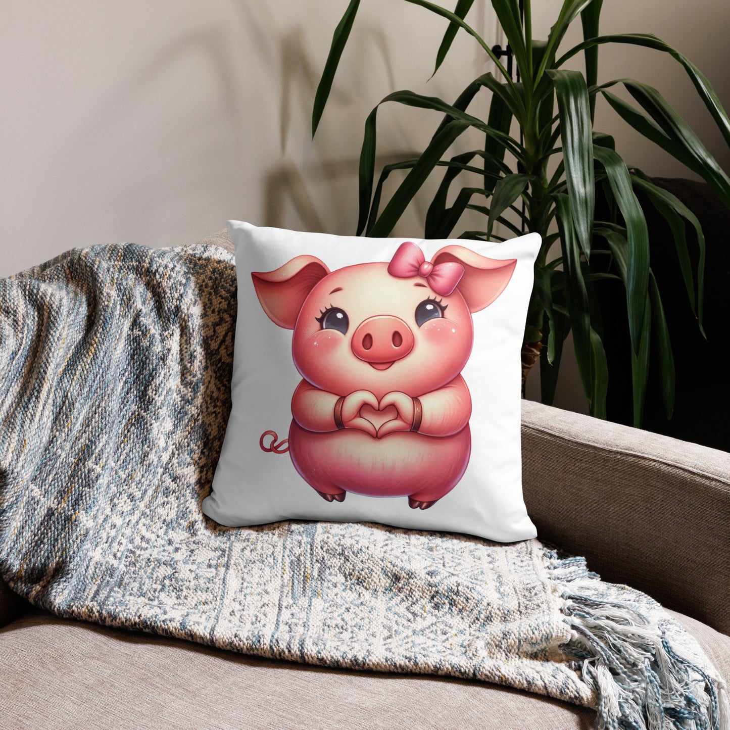 Little Piggy with "Heart Hands" Basic Pillow, Kawaii, Swifties Sign