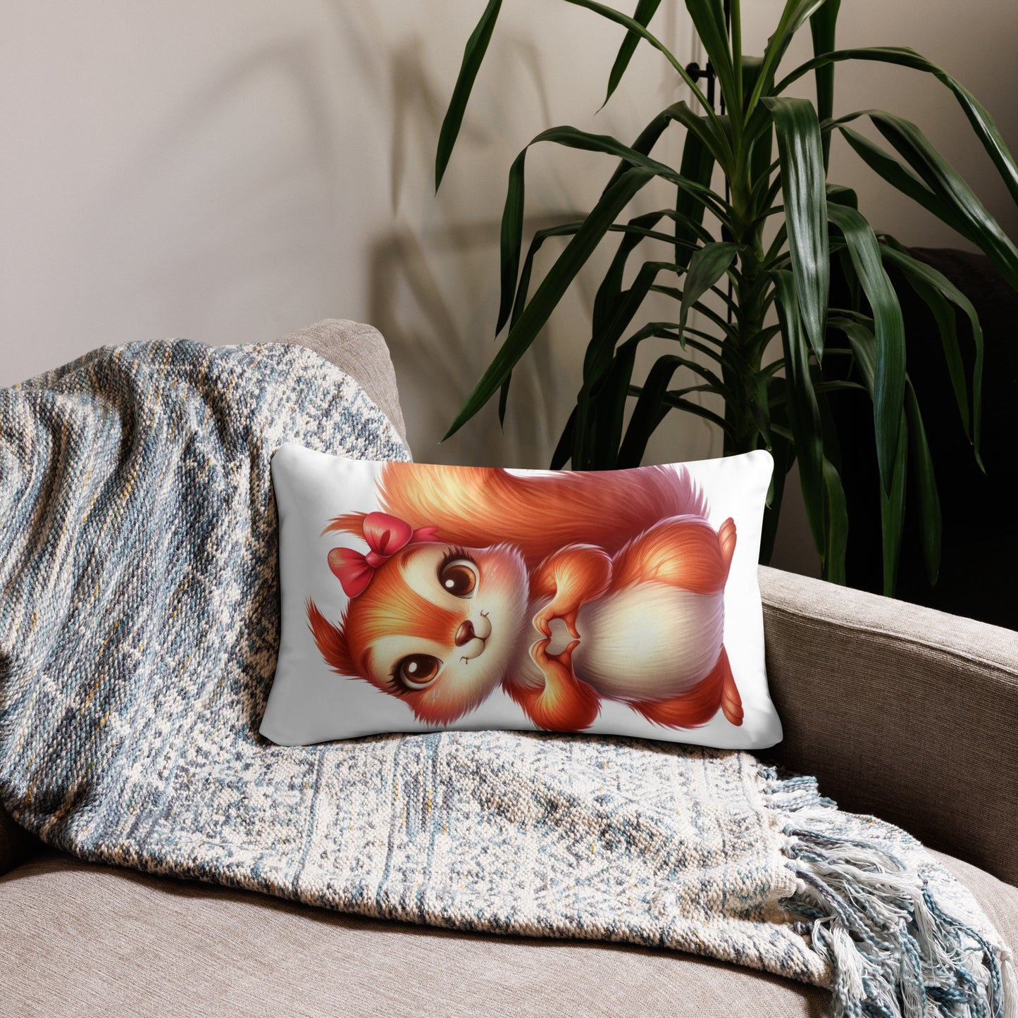 Squirrel with "Heart Hands" Basic Pillow, Kawaii, Swifties Sign,