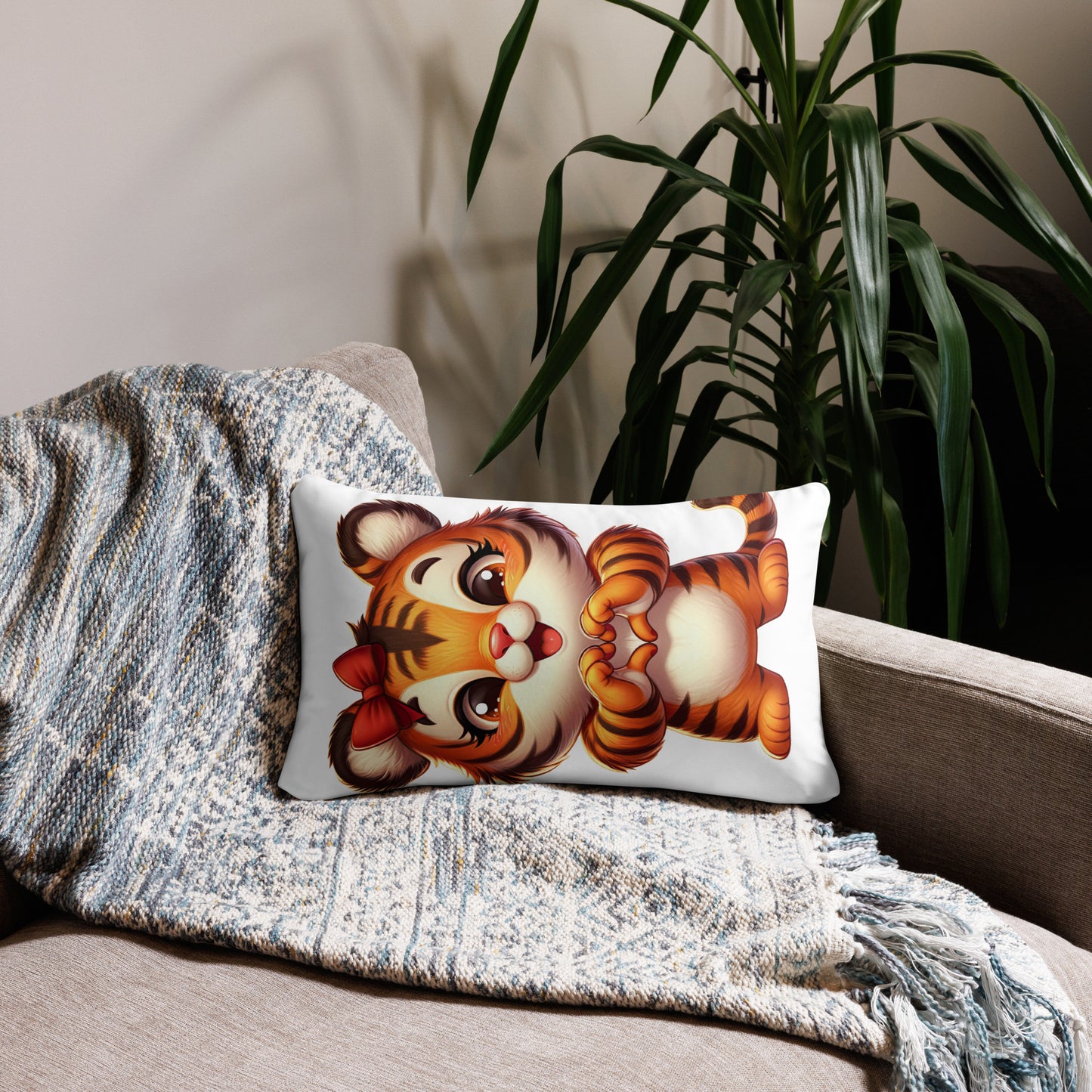 Tiger with "Heart Hands" Basic Pillow, Kawaii, Swifties Sign,