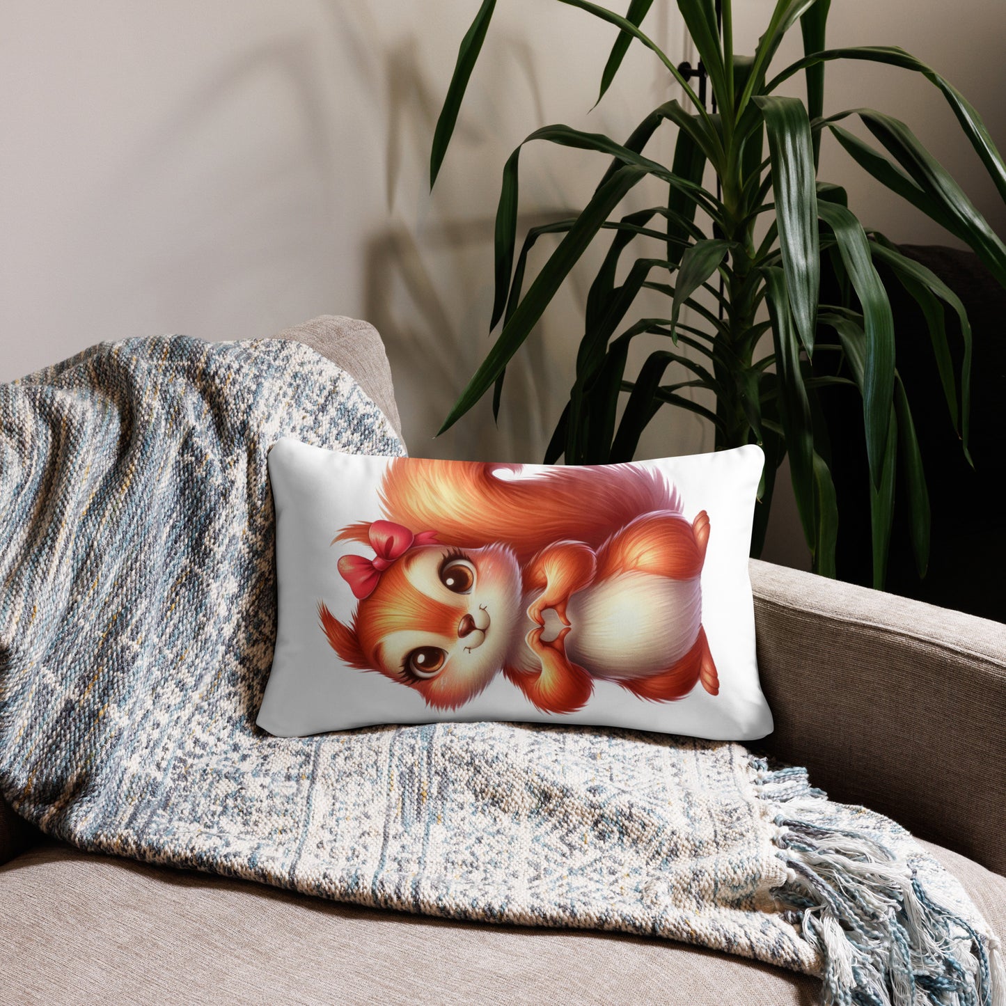 Squirrel with "Heart Hands" Basic Pillow, Kawaii, Swifties Sign,