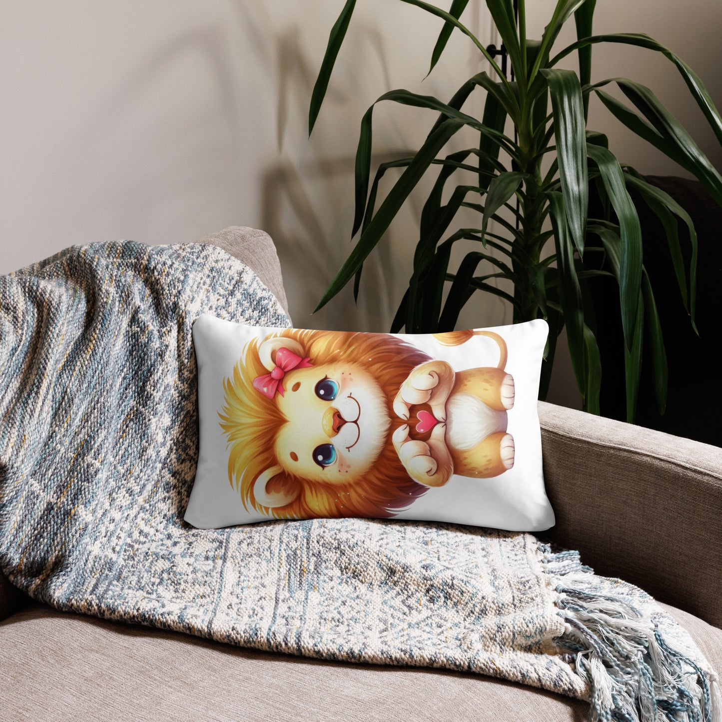 Lion with "Heart Hands" Basic Pillow, Kawaii, Swifties Sign,