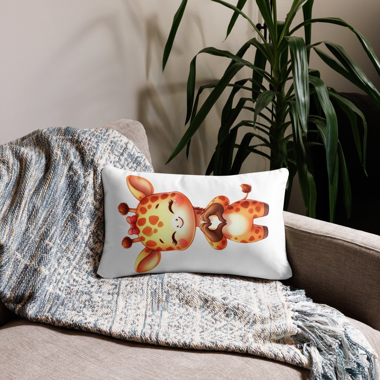 Giraffe with "Heart Hands" Basic Pillow, Kawaii, Swifties Sign,