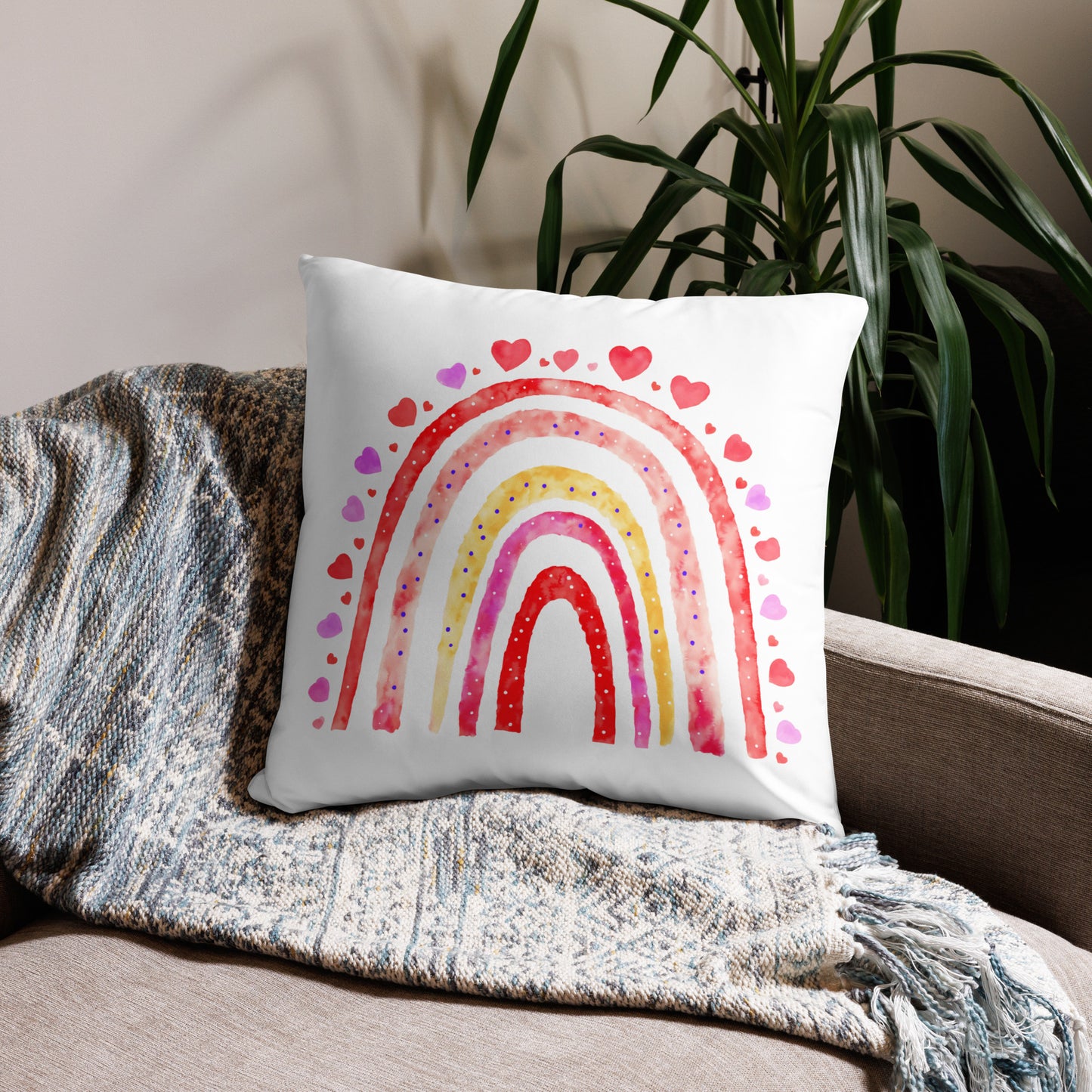 Basic Pillow - Rainbow & Hearts, Pink