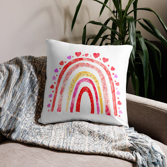 Basic Pillow - Rainbow & Hearts, Pink