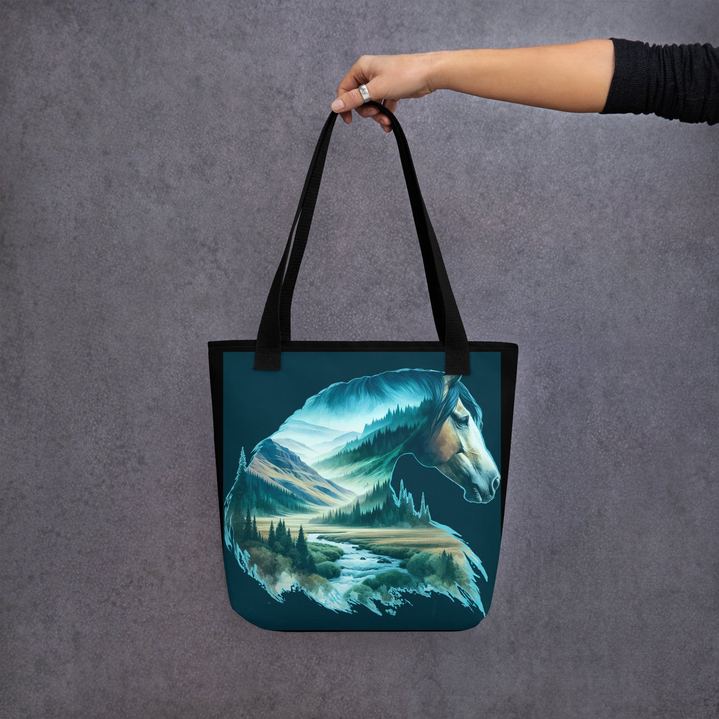 Tote bag Wild Horses 01 with Black Background