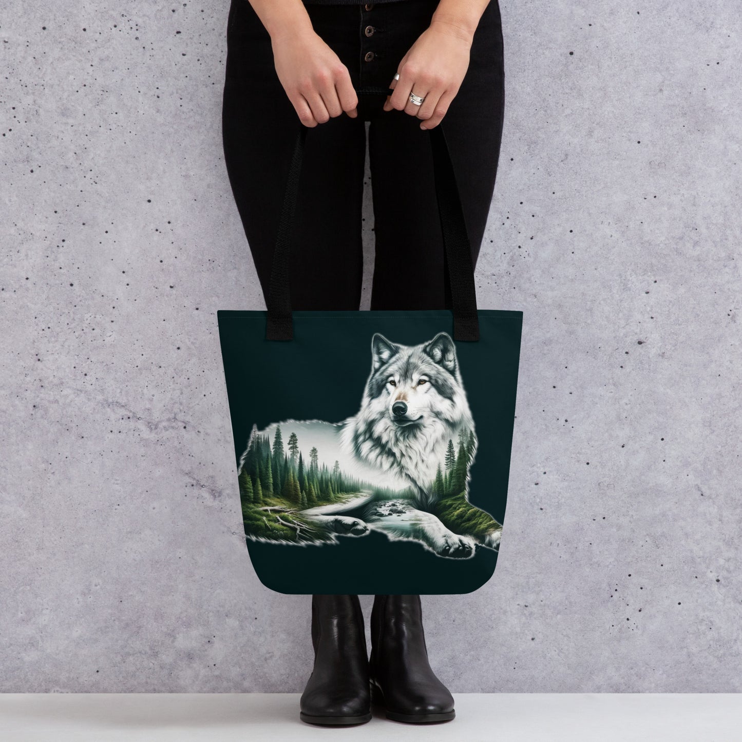 Tote bag Wolf by the River