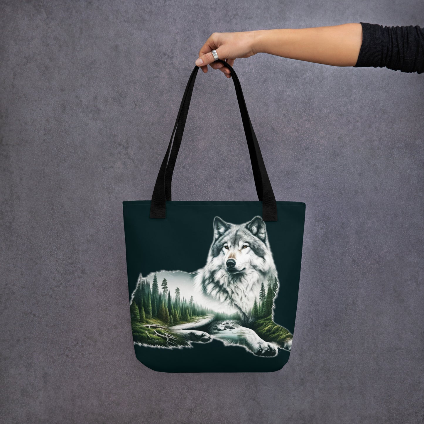 Tote bag Wolf by the River