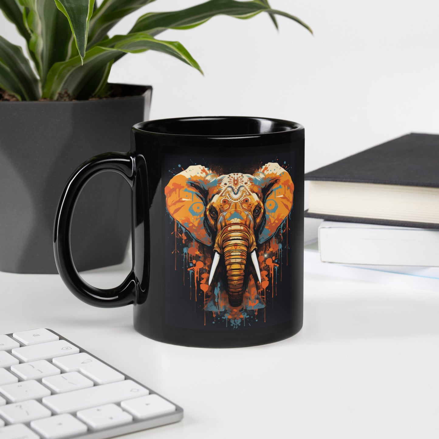 Asia Elephant - Black Glossy Mug