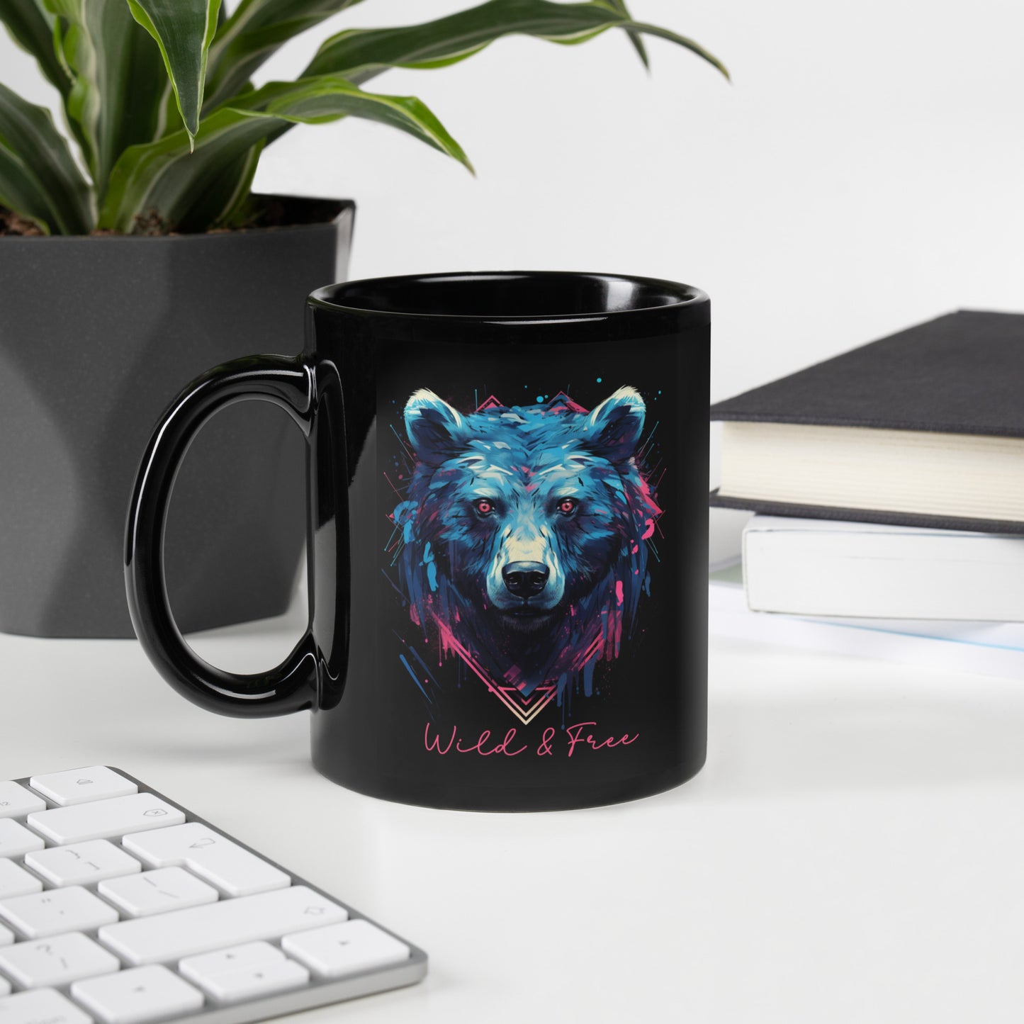 Bear "Wild & Free" Black Glossy Mug