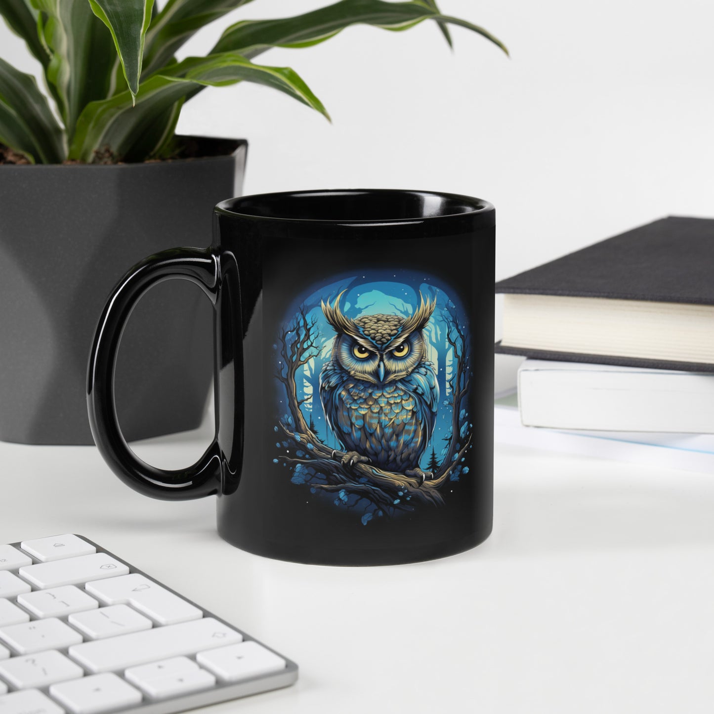 Owl "Midnight Blue" - Black Glossy Mug