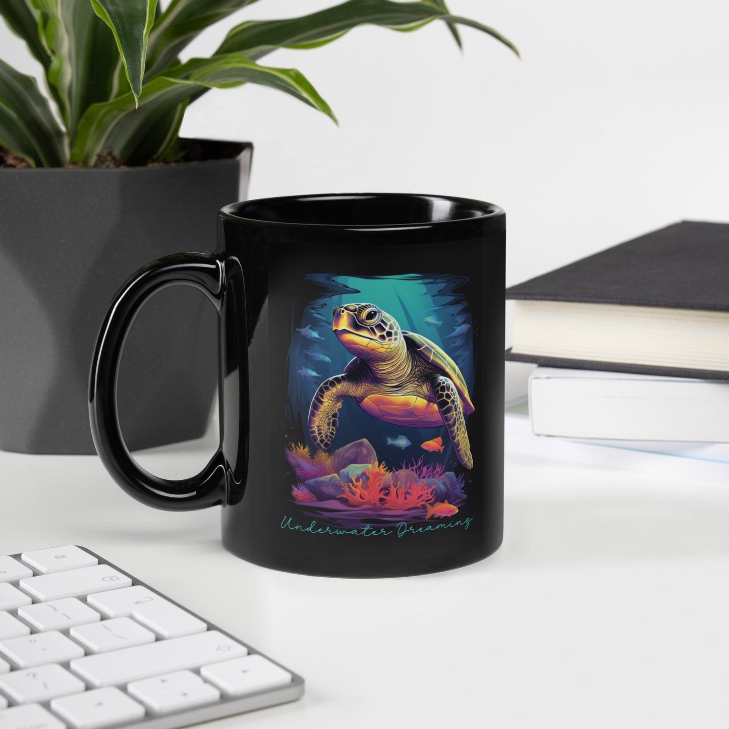 Turtle "Underwater Dreaming" - Black Glossy Mug