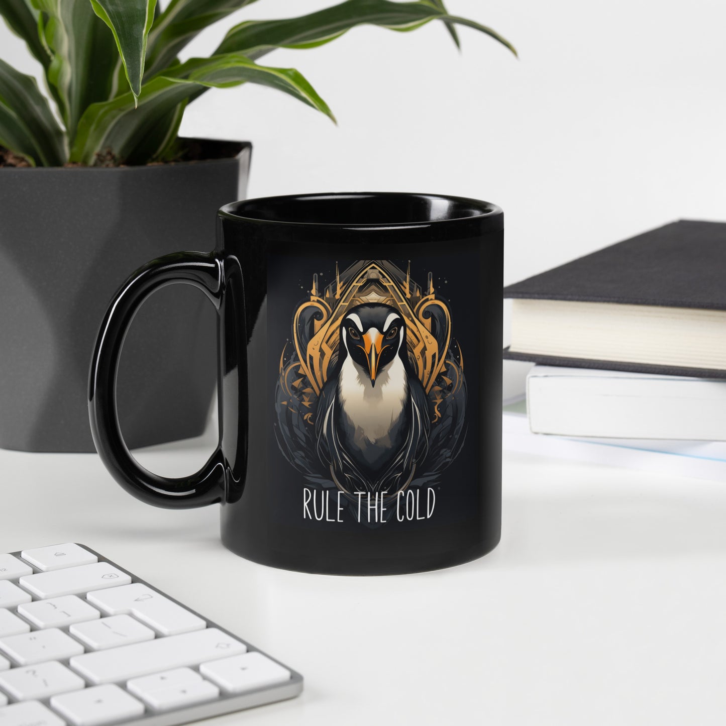 Penguin "Rule the Cold" -  Black Glossy Mug