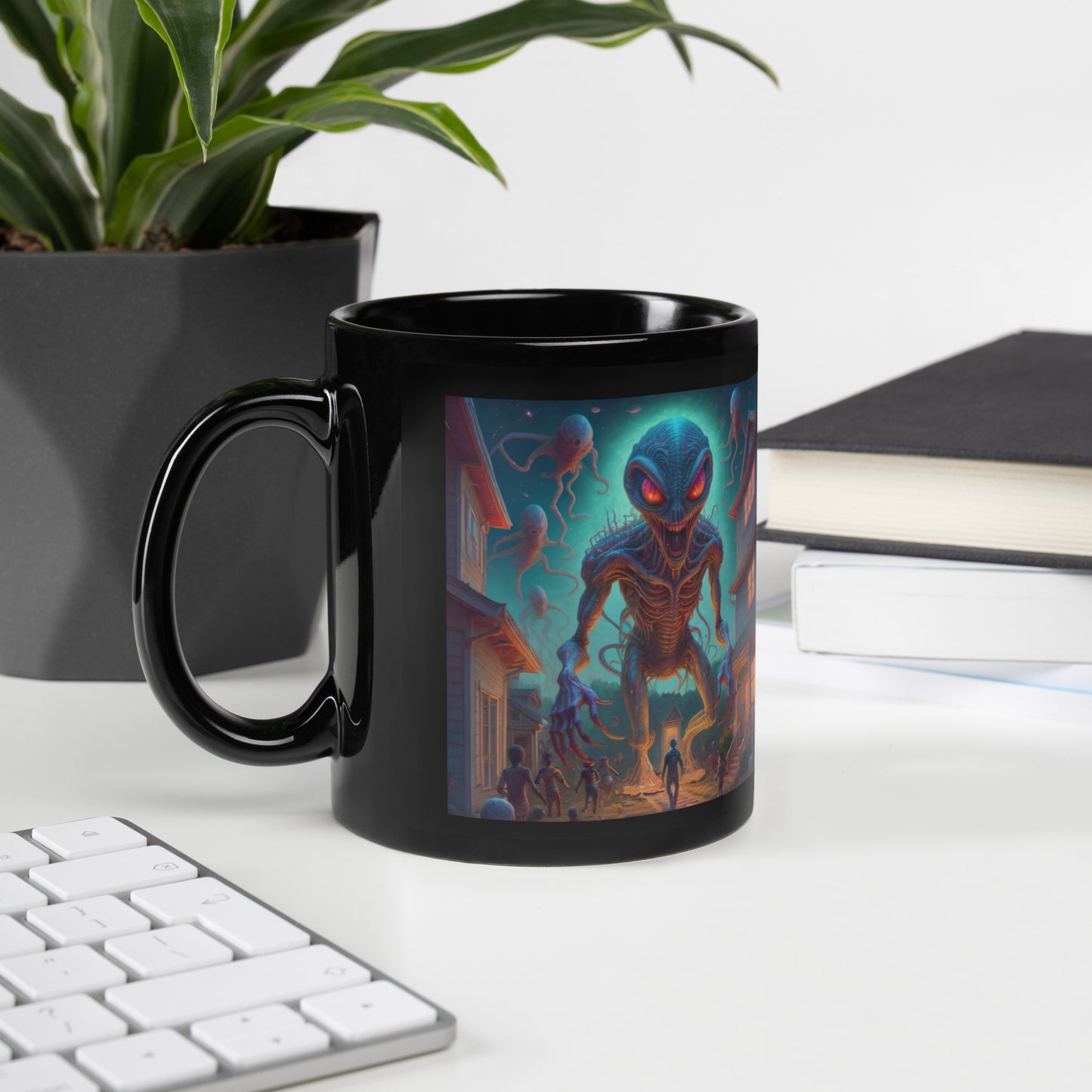 Black Glossy Mug, Aliens! Wake the Neighbors...