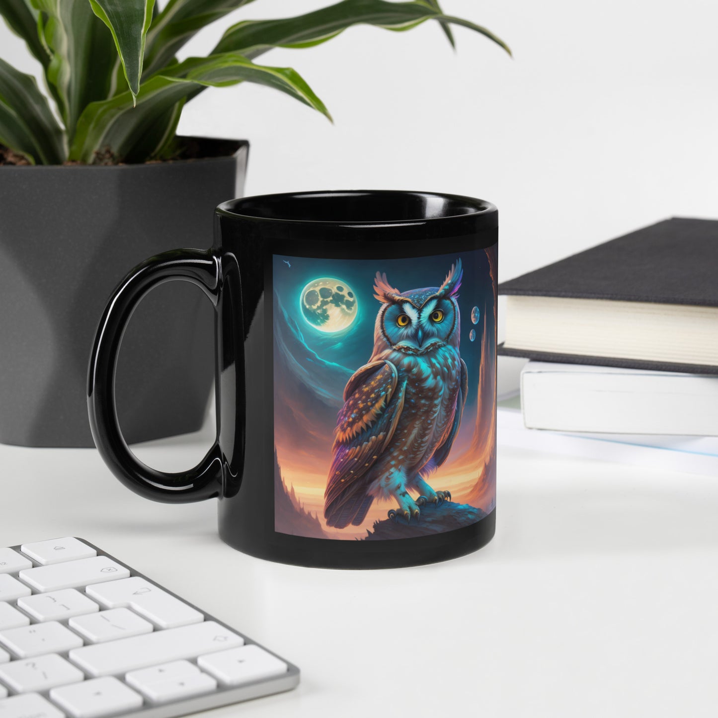 Long Eared Owl - Black Glossy Mug