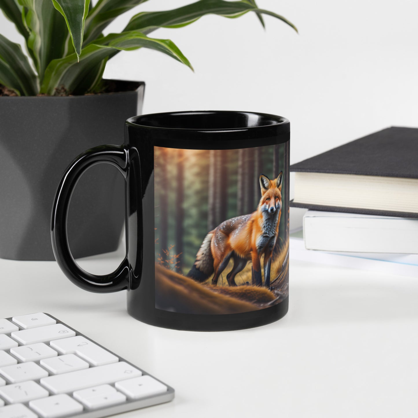 Wilderness Fox Black Glossy Mug