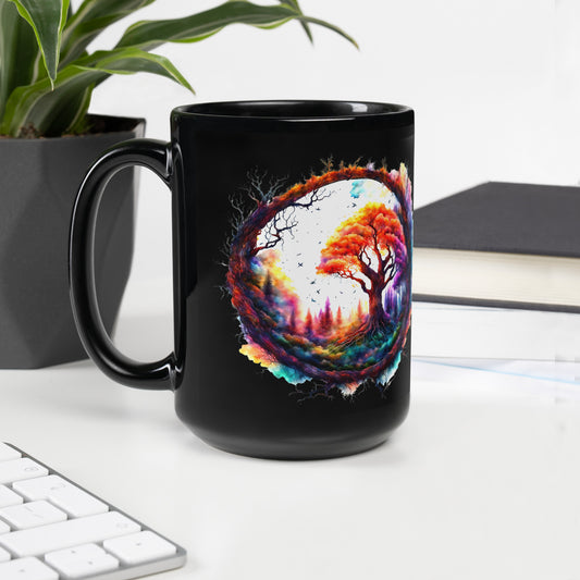 Tree Circle Black Glossy Mug