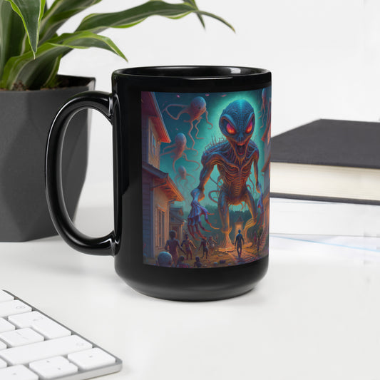 Black Glossy Mug, Aliens! Wake the Neighbors...