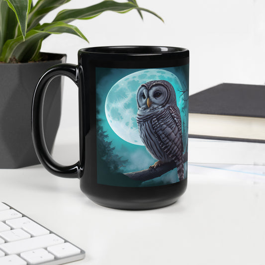 Black Glossy Mug, Owl 01 2024