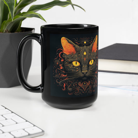 Black Cat Luna - Black Glossy Mug