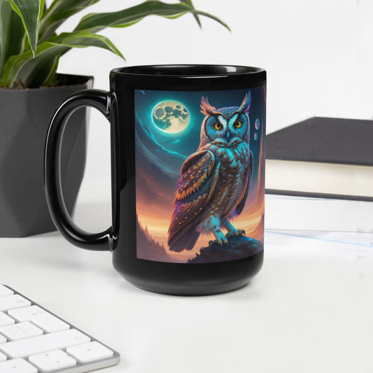 Long Eared Owl - Black Glossy Mug