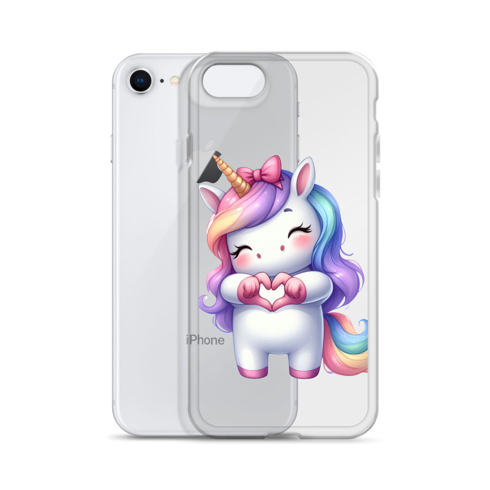 Unicorn with Heart Hands Clear Case for iPhone®