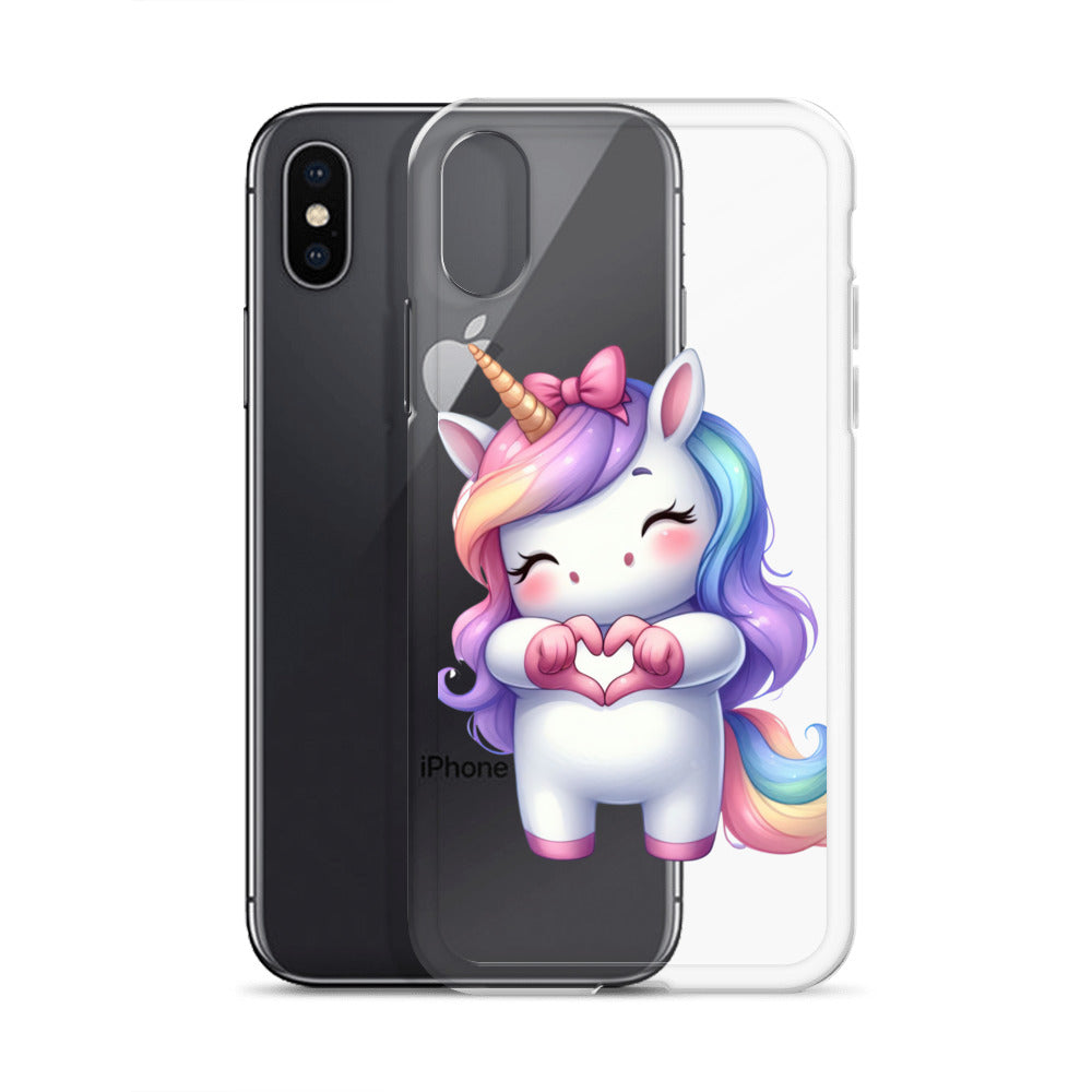 Unicorn with Heart Hands Clear Case for iPhone®