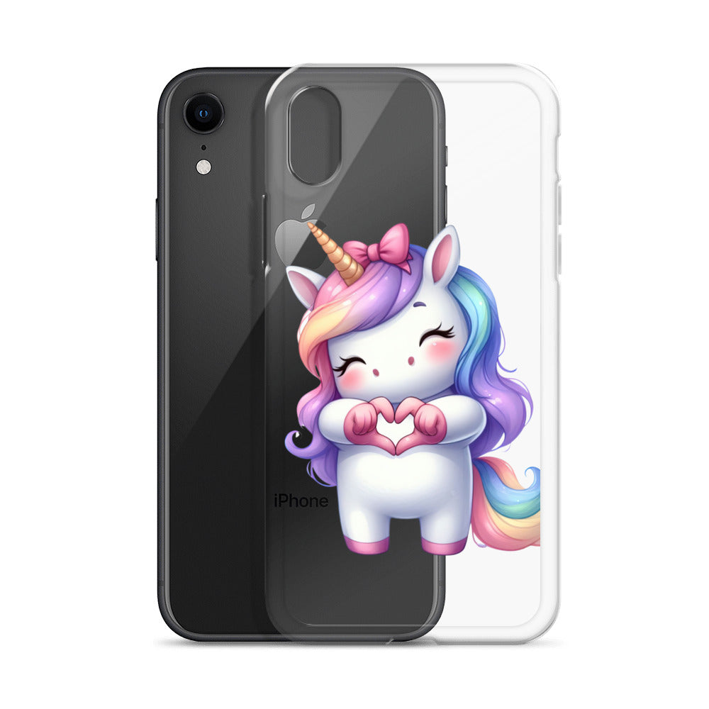 Unicorn with Heart Hands Clear Case for iPhone®