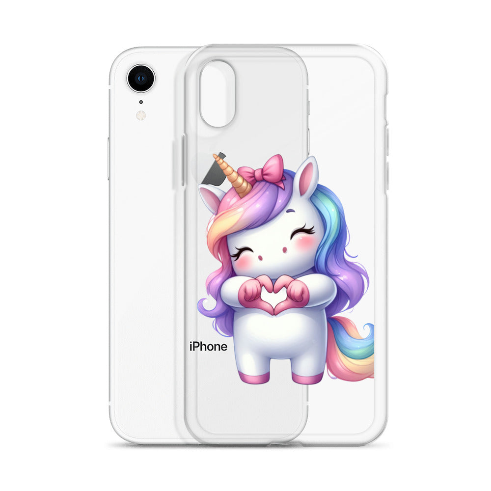 Unicorn with Heart Hands Clear Case for iPhone®