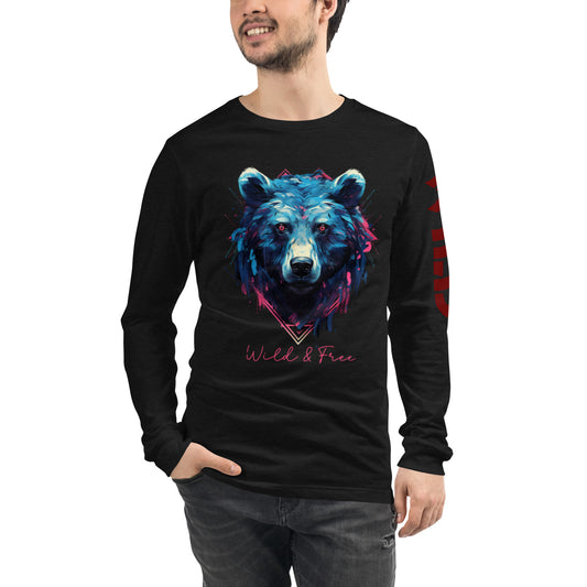 Bear "Wild & Free" - Unisex Long Sleeve Tee w/Extra Wild. on left Arm.