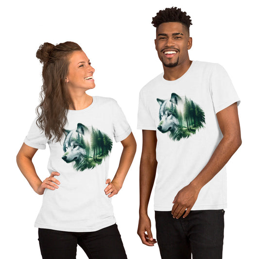 Unisex t-shirt Wolf in the Green, in White