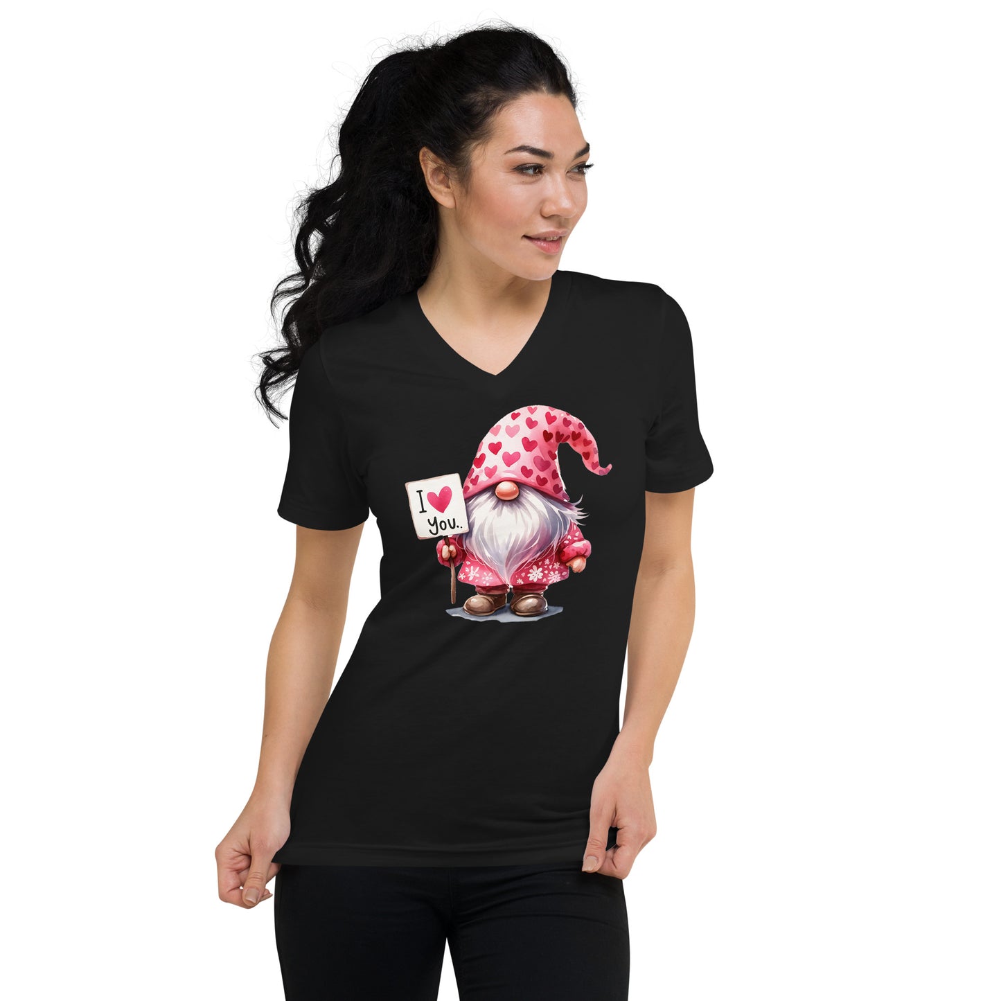 Gnome Love #4 - I Heart You Sign Unisex Short Sleeve V-Neck T-Shirt