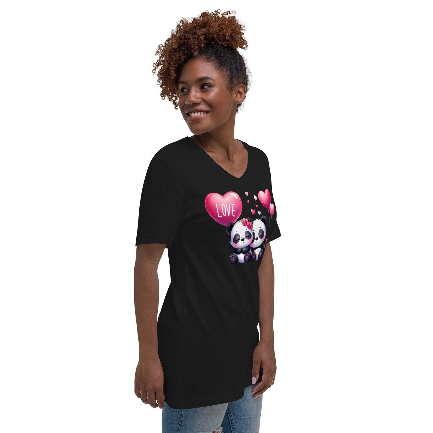 Kawaii Animals Panda Love - Unisex Short Sleeve V-Neck T-Shirt