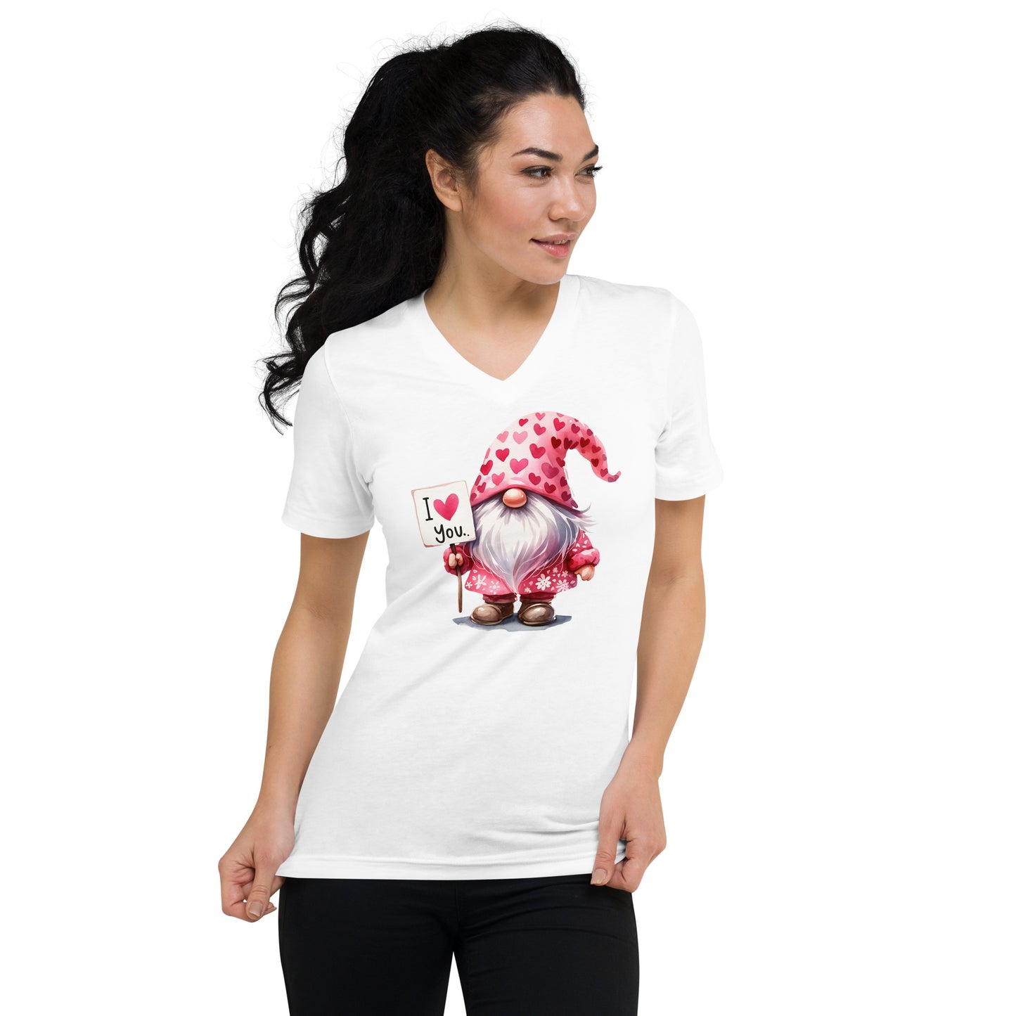 Gnome Love #4 - I Heart You Sign Unisex Short Sleeve V-Neck T-Shirt