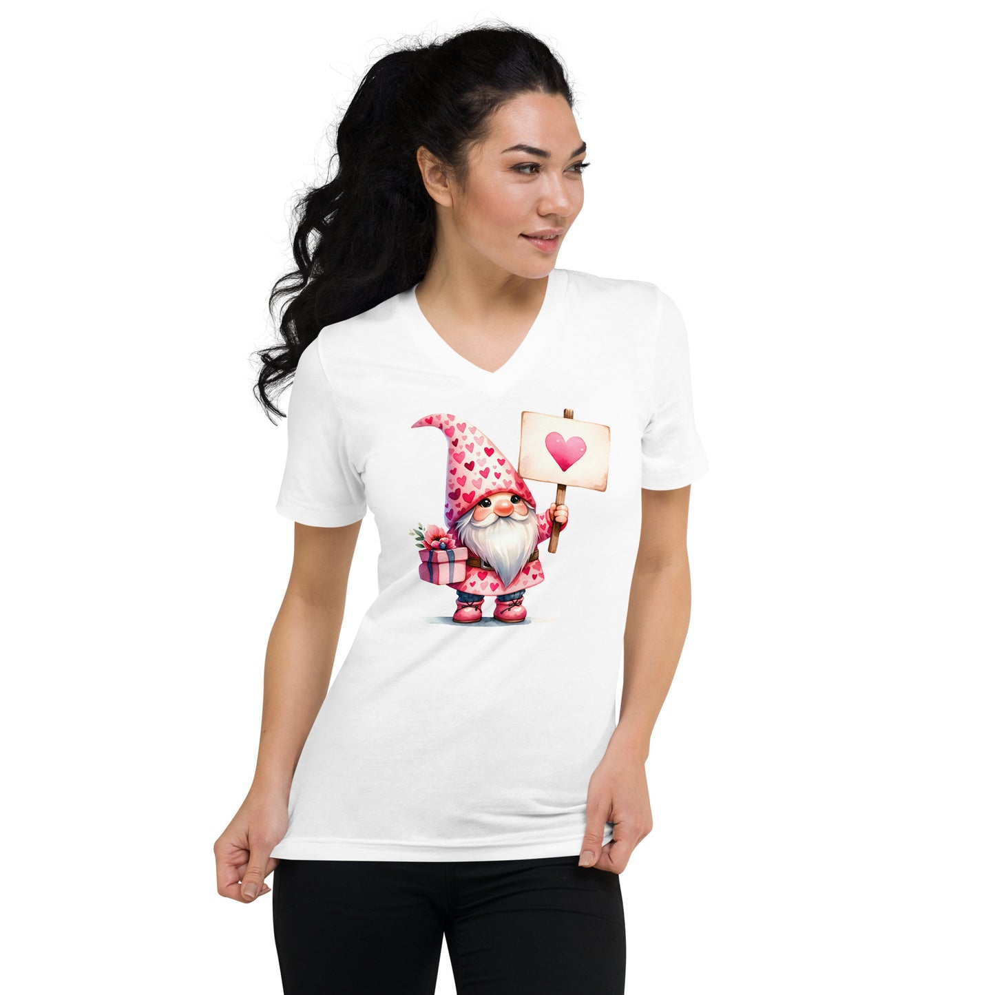 Gnome Love #2 Heart Sign Unisex Short Sleeve V-Neck T-Shirt