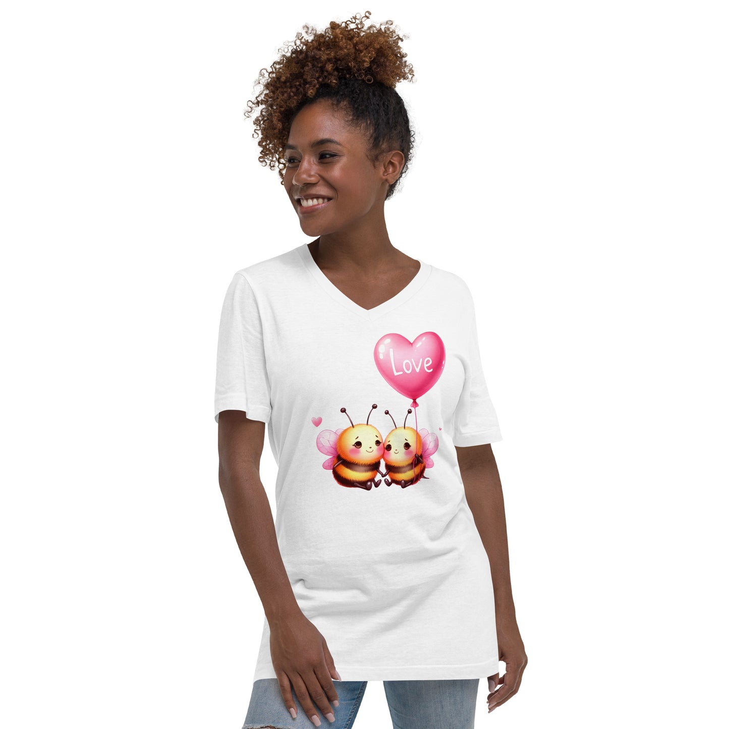 Kawaii Animals Bee Love - Unisex Short Sleeve V-Neck T-Shirt