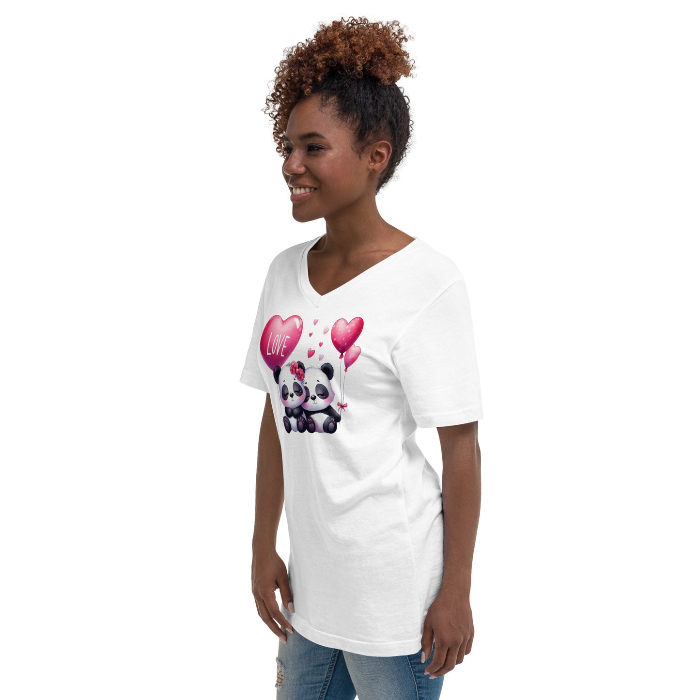 Kawaii Animals Panda Love - Unisex Short Sleeve V-Neck T-Shirt