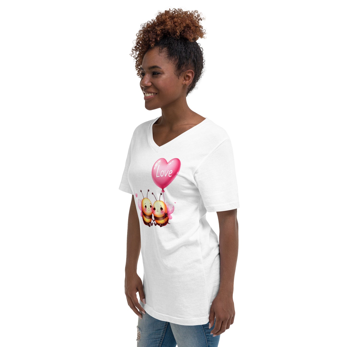 Kawaii Animals Bee Love - Unisex Short Sleeve V-Neck T-Shirt