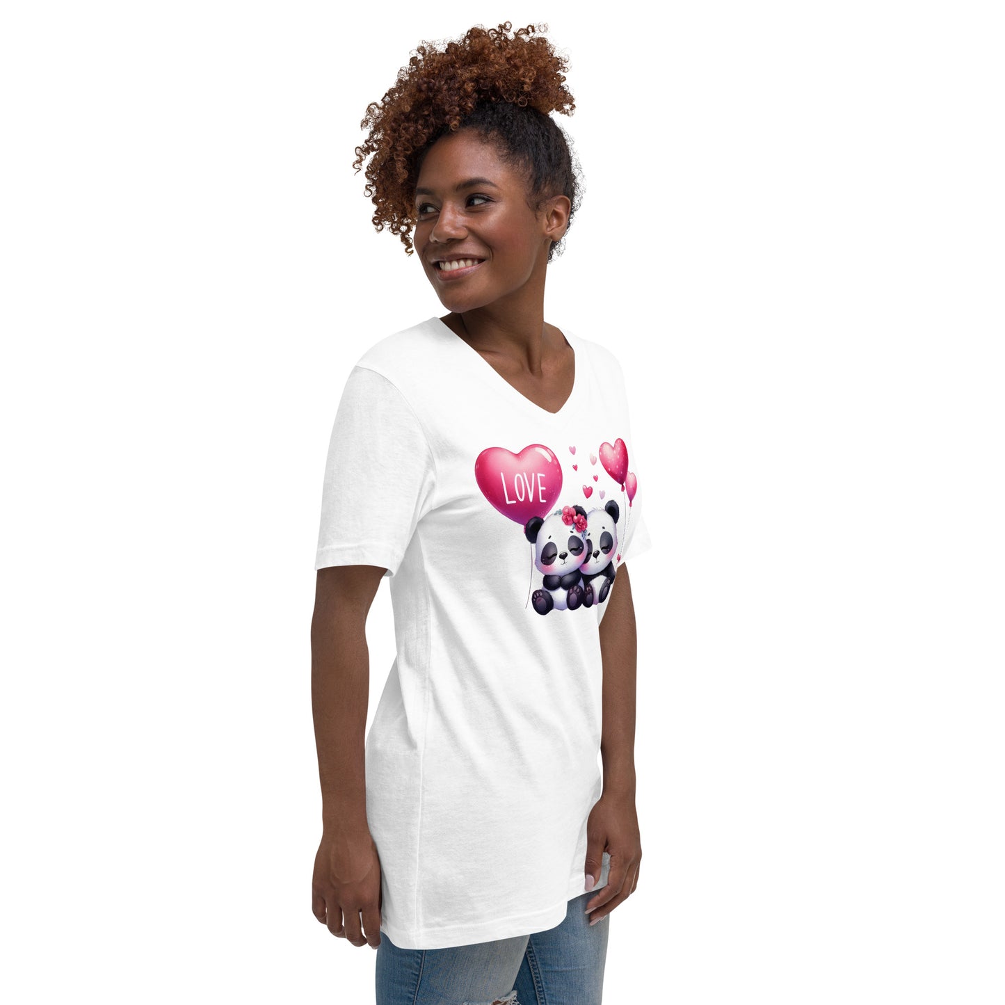 Kawaii Animals Panda Love - Unisex Short Sleeve V-Neck T-Shirt