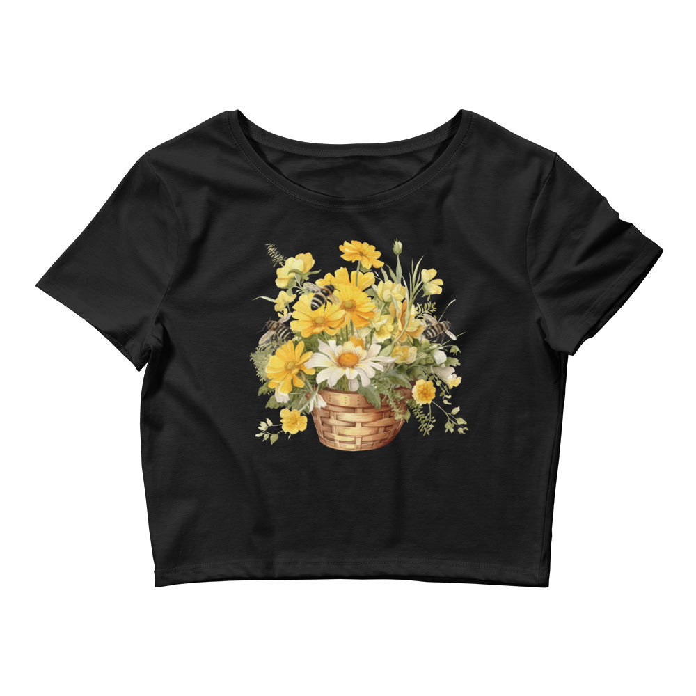 Women’s Crop Tee - Spring Flower Basket Daisy