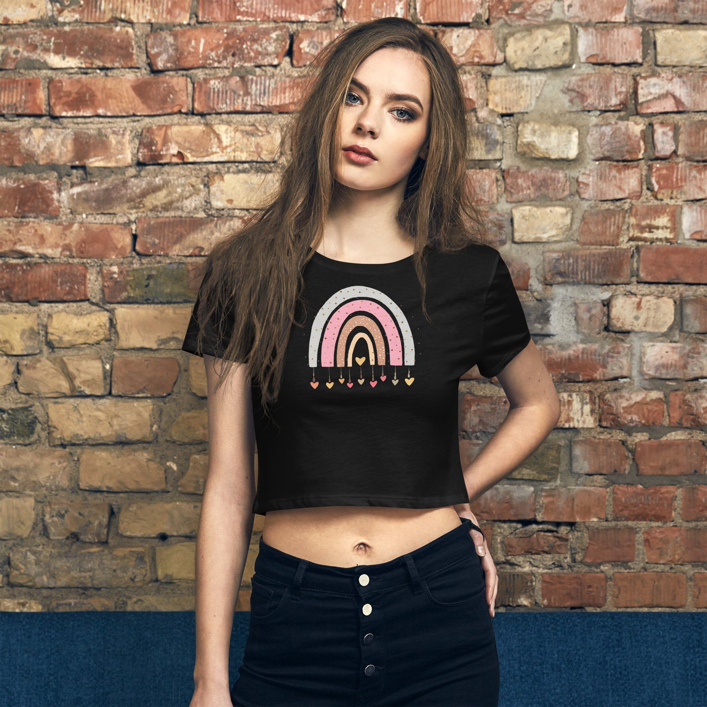 Women’s Crop Tee  "Rainbows & Hearts" Jumping Hearts