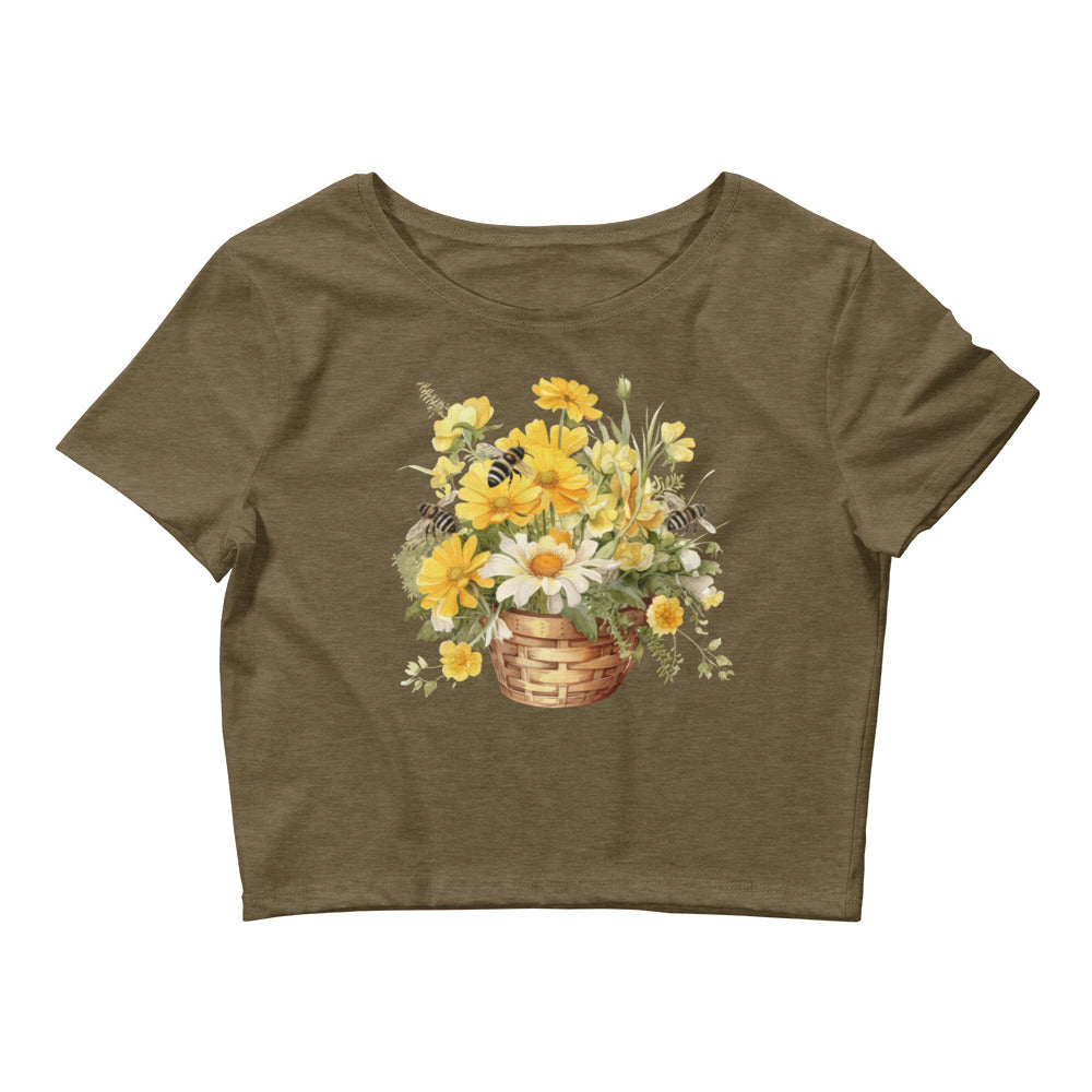 Women’s Crop Tee - Spring Flower Basket Daisy