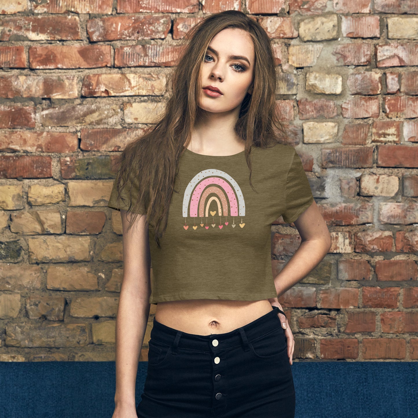 Women’s Crop Tee  "Rainbows & Hearts" Jumping Hearts