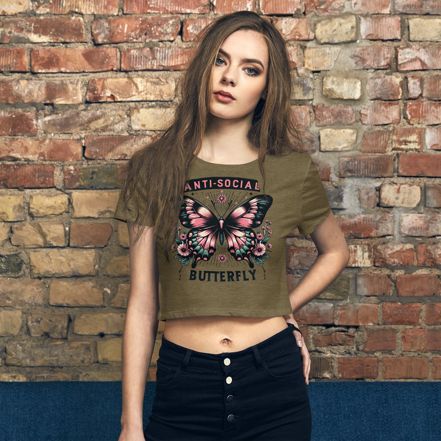 Women’s Crop Tee "Anti-Social Butterfly"