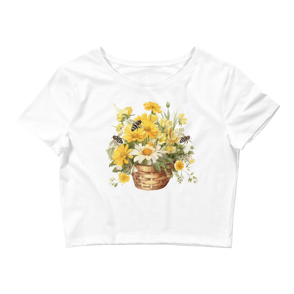 Women’s Crop Tee - Spring Flower Basket Daisy