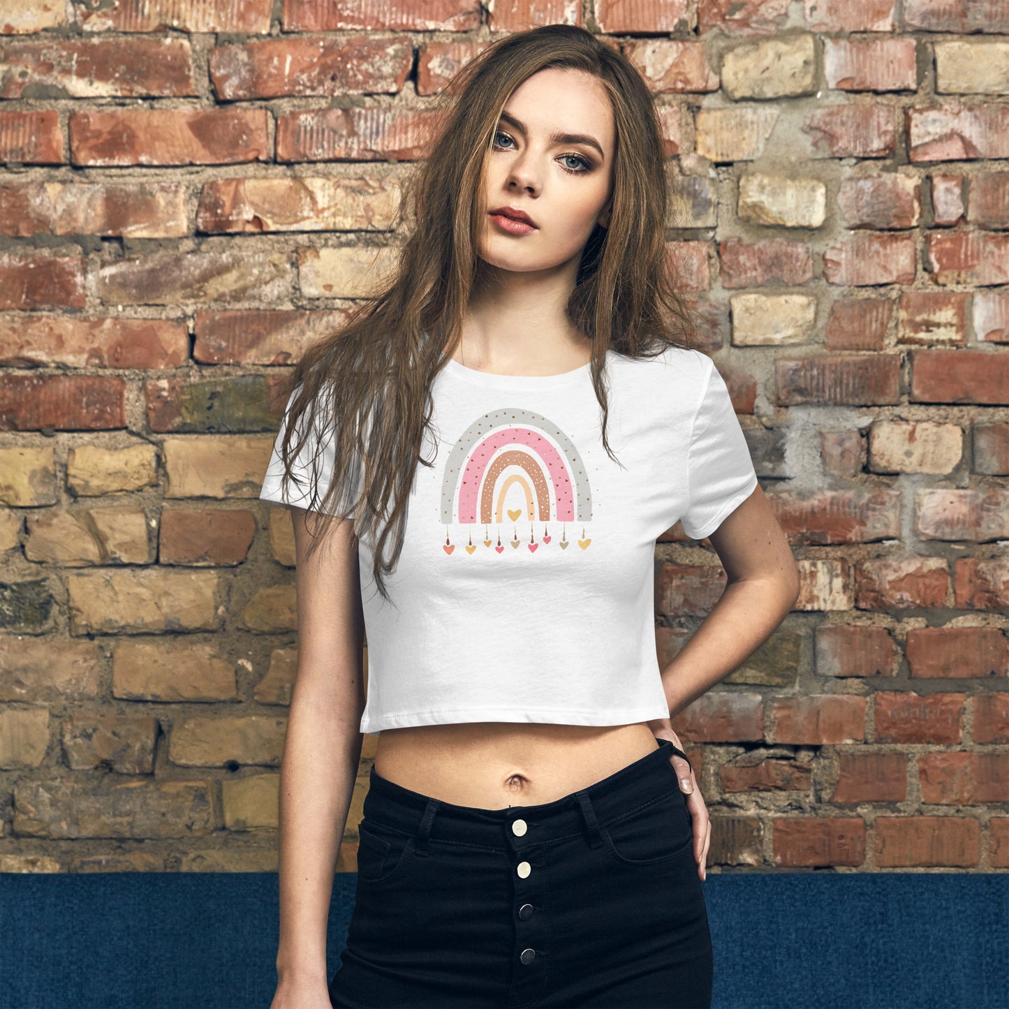 Women’s Crop Tee  "Rainbows & Hearts" Jumping Hearts